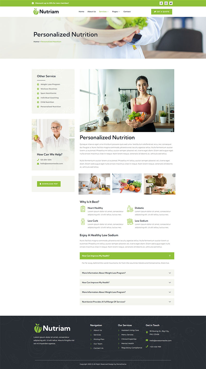 Nutriam - Healthy Food & Nutrition Service Elementor Template Kit by ...