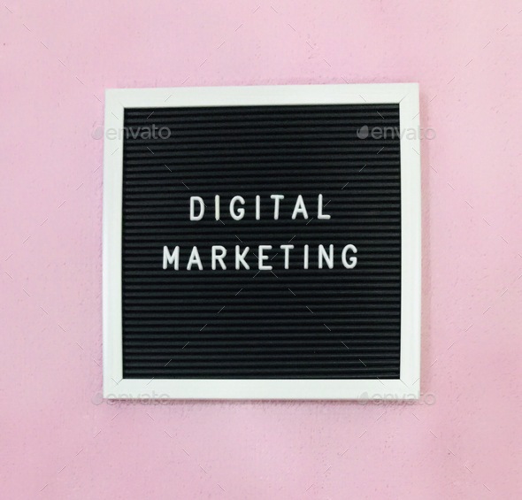 Digital marketing board on pink background 77