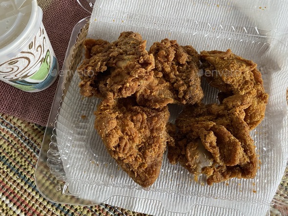 Takeout fried chicken with coffee cup - Stock Photo - Images