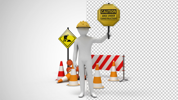 3D Man Holding a Stop Sign Under Construction
