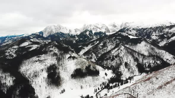 Breathtaking Scenery Presenting an Aerial View of the Tatra Mountains Covered with Snow alt