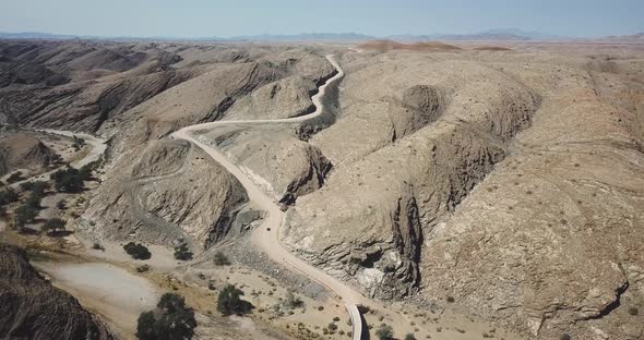 Drone view of an off-road path in Namibia alt
