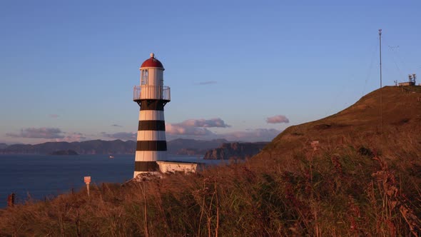 Lighthouse on Coast of Pacific Ocean. Russian Far East, Petropavlovsk City