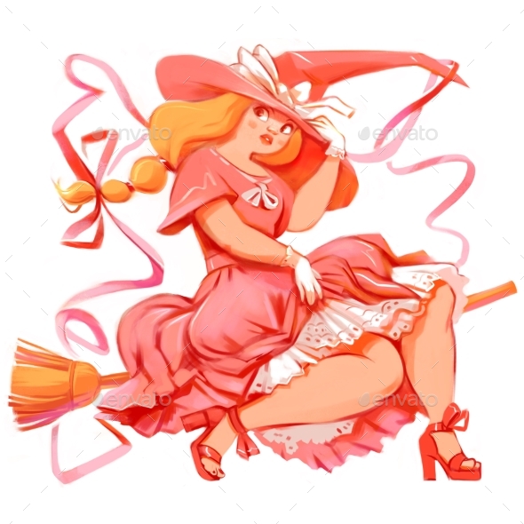 Glamorous Little Witch on a Broomstick