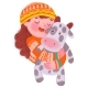 Little Girl Hugs a Toy Cow
