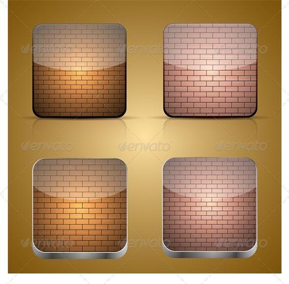 Vector App Brick Icon Set on Brown Background - Web Elements Vectors