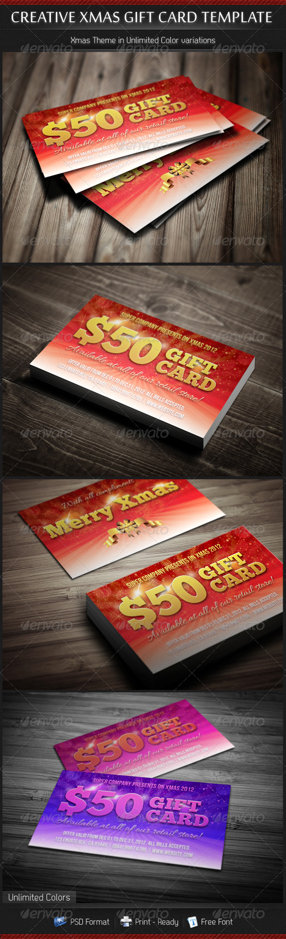 Creative Xmas Gift Cards in Unlimited Colors - Cards & Invites Print Templates