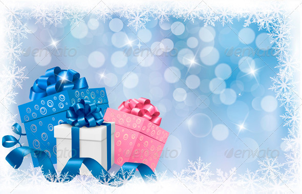 Christmas background with gift boxes and ribbons by almoond | GraphicRiver