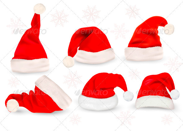 Big collection of red santa hats Vector - Christmas Seasons/Holidays
