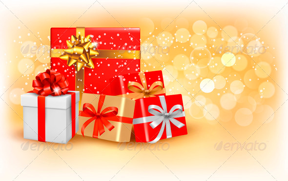 Christmas gold background with gift boxes - Seasons/Holidays Conceptual