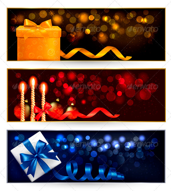 Set of winter christmas banners with gift boxes - Christmas Seasons/Holidays