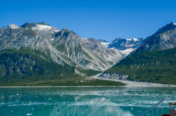 Alaska landscape mountains and water. Mountains perspective scenery. Remote location, unplugged