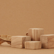 Wooden eco rustic platform podium on beige background. Empty display product presentation scene. - PhotoDune Item for Sale