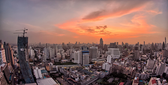 Bangkok City Skyline Sunset TImelapse Fisheye 