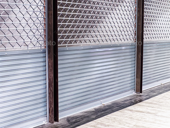 Storefront with Closed Corrugated Roll-up Door
