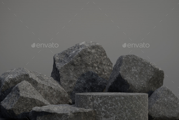 Black geometric Stone and Rock shape, minimalist mockup for podium display or showcase, 3d rendering - Stock Photo - Images