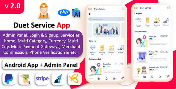 [DOWNLOAD]Duet Service App | On Demand Service | Service At Home | Service | Payment Gateways with Admin Panel