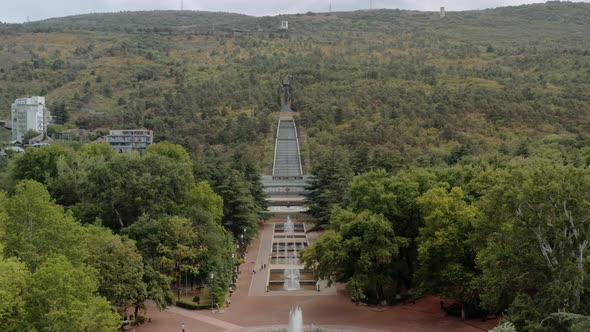Aerial Drone Shot Zoom Out of Vake Park in Tbilisi alt