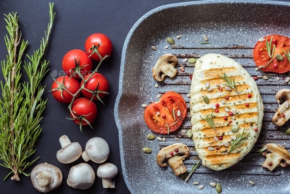 Cyprus fried halloumi cheese with red tomatoes, rosemary and ... Cyprus fried halloumi cheese with red tomatoes, rosemary and ...