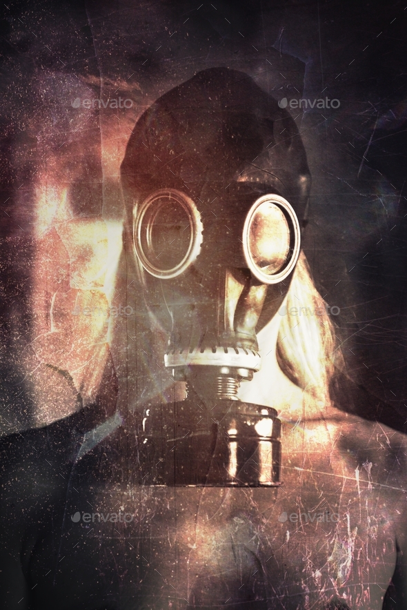 Naked woman in gas mask.Face protection. Art photography.