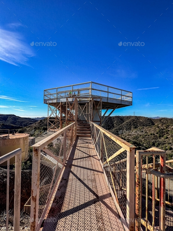 Old NIKE Missile site tower in San Vicente Mountain in Los Angeles under Blue Sky. - Stock Photo - Images