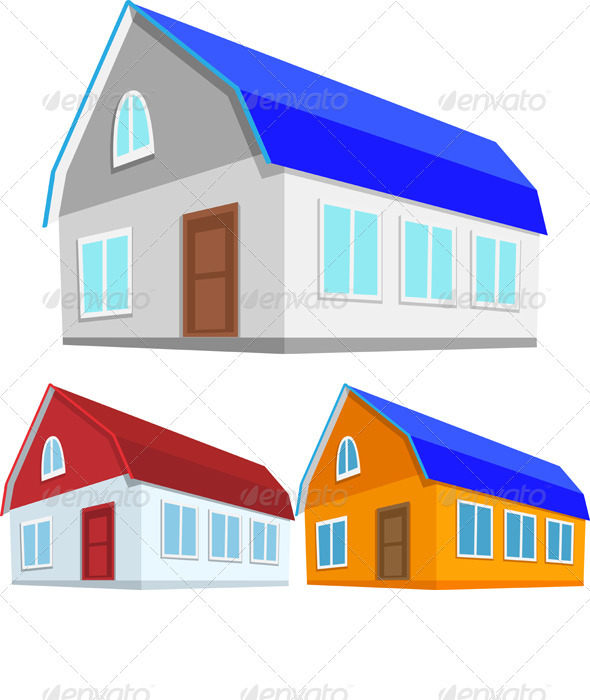 Vector Set of Colored Houses - Buildings Objects