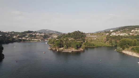 Beautiful Ilha dos Amores, island at the confluence Douro and Paiva River, Portugal alt