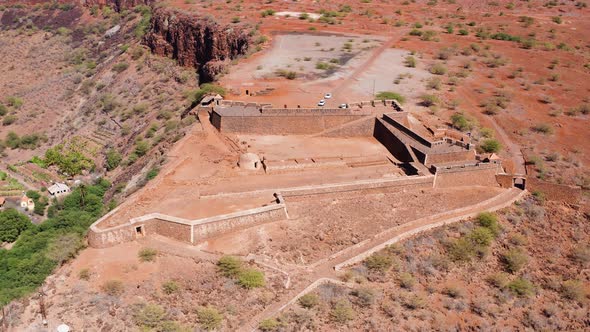 4K  UHD Aerial view Cidade Velha Fort  in Santiago - Cape Verde - Cabo Verde