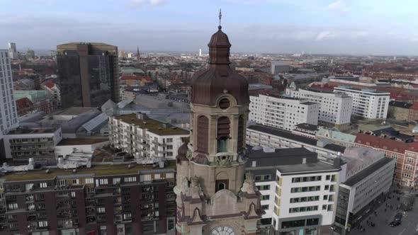 Drone Shot of Church in Malmö City Sweden