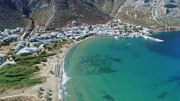 Kamares beach on Sifnos island in the cyclades in Greece aerial view alt