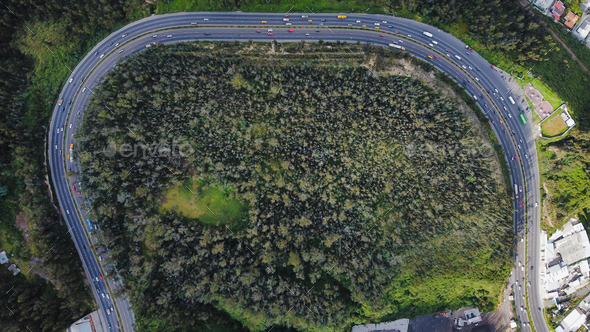 A bird’s eye view of highway circumventing Ecuadorian forests