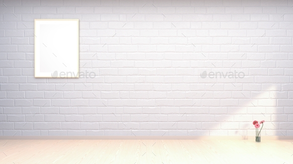 white empty room brick wall - Perspective of minimal interior design - Stock Photo - Images