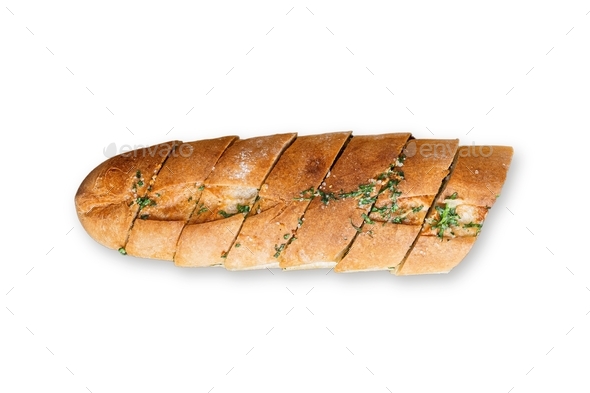 Loaf of garlic bread isolated on white