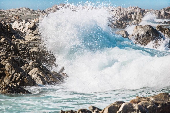 Crashing waves on rocks  Cape Agulhas  - Stock Photo - Images