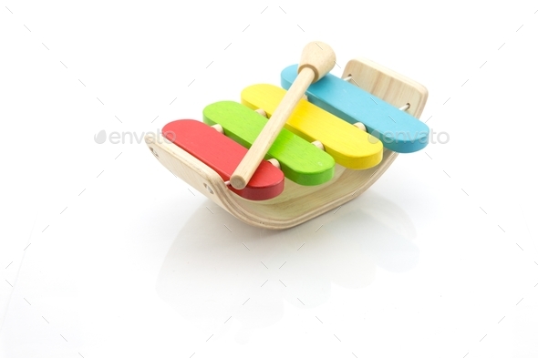 Xylophone wooden toy, Multicolor xylophone isolated on white background ...