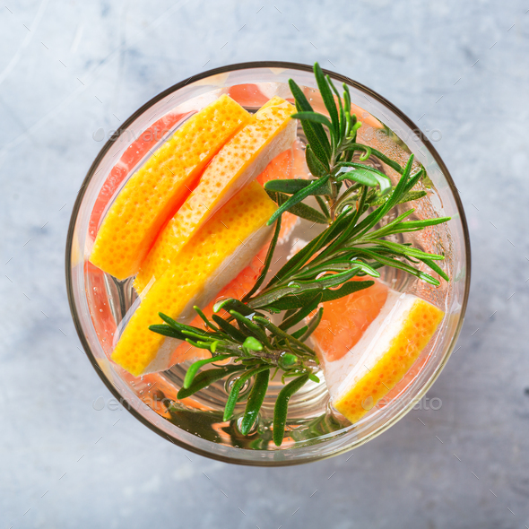 Grapefruit rosemary fresh infused water detox drink cocktail lemonade