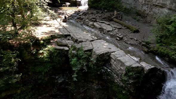 View of Waterfall in Mountains Forest alt