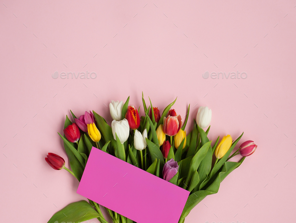 Colorful bunch with greeting card - Stock Photo - Images