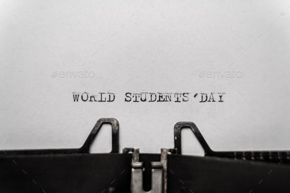 world students day typed words on a vintage typewriter