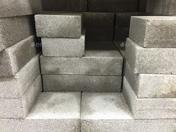 Stack of cement cinder blocks - Stock Photo - Images