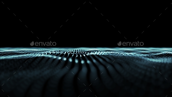 Abstract digital waves with flowing particles - Stock Photo - Images