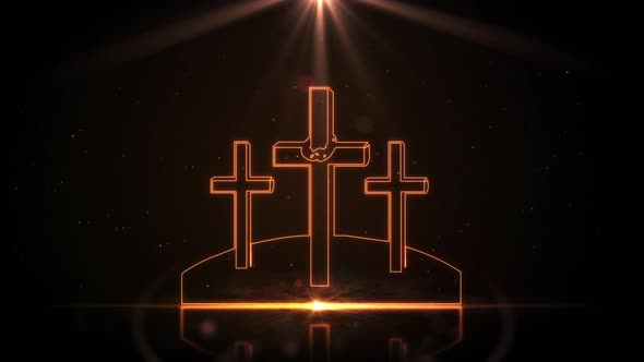 Three Crosses Drawn with Golden Light 
