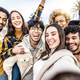 Multiracial group of young people taking selfie portrait picture outdoors  - PhotoDune Item for Sale