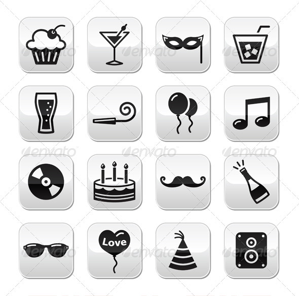 Party, birthday, New Year's, Christmas buttons set - Birthdays Seasons/Holidays