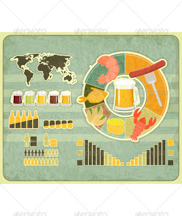 Retro Infographics Design - Beer icons, Snack - Infographics