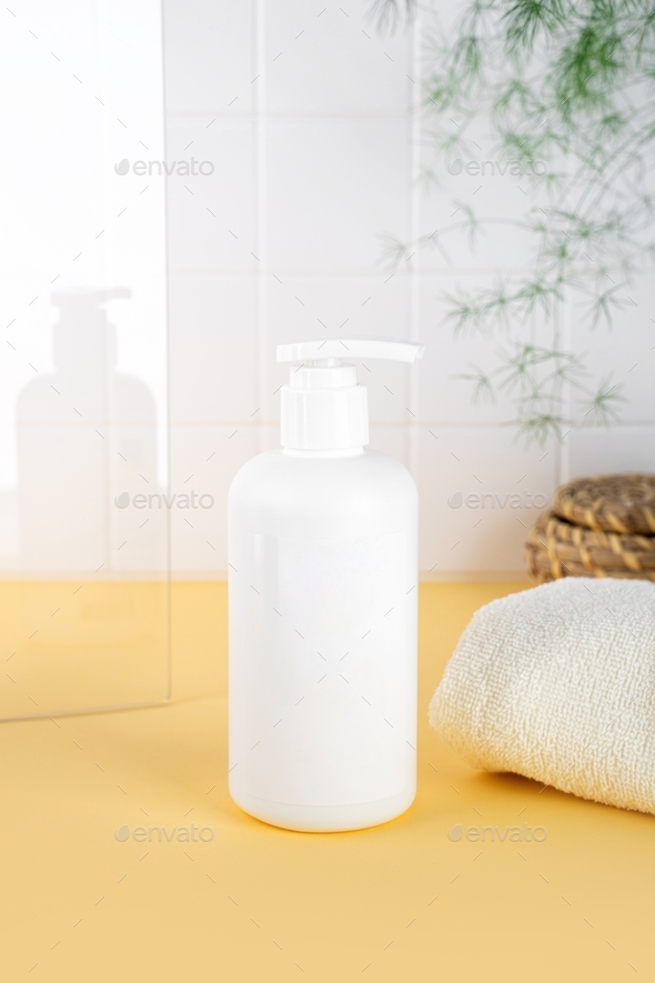Natural Hypoallergenic Foam for bathing children. White Plastic pump bottle. children\'s cosmetics.
