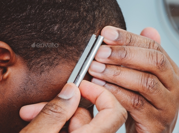 African American or black man shaving with razor blade Stock Photo by R ...