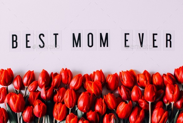 Best mom ever , Happy Mother’s Day, red tulips, mom