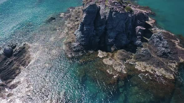 Amazing Rock Inside Turquoise Water of Mediterranean Sea, Aerial View, Copter Is Flying Near of Peak