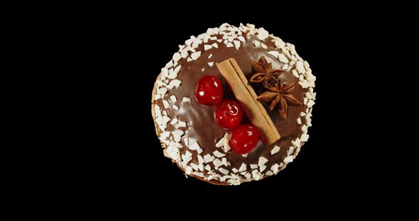 Sweet Easter Cake Decorated With Red Cherries, Star Anise And Cinnamon